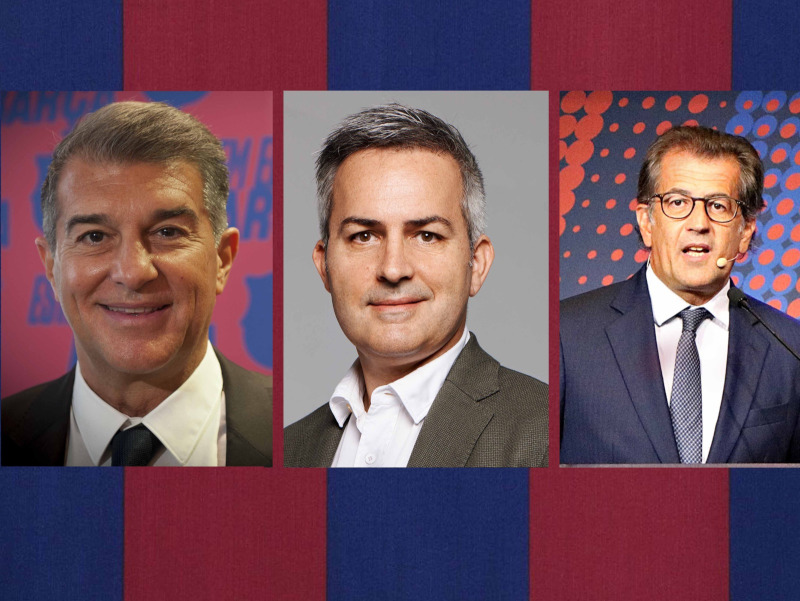 The three candidates bidding for FC Barcelona's presidency, from left to right: Joan Laporta, Víctor Font and Toni Freixa